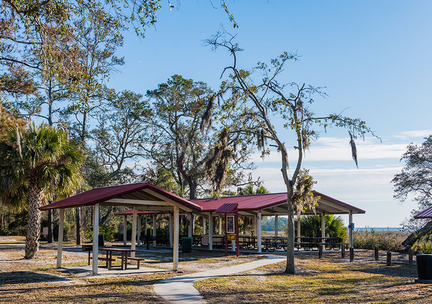 Picnic pavilion at Blythe Island Regional Park in Brunswick, Georgia
